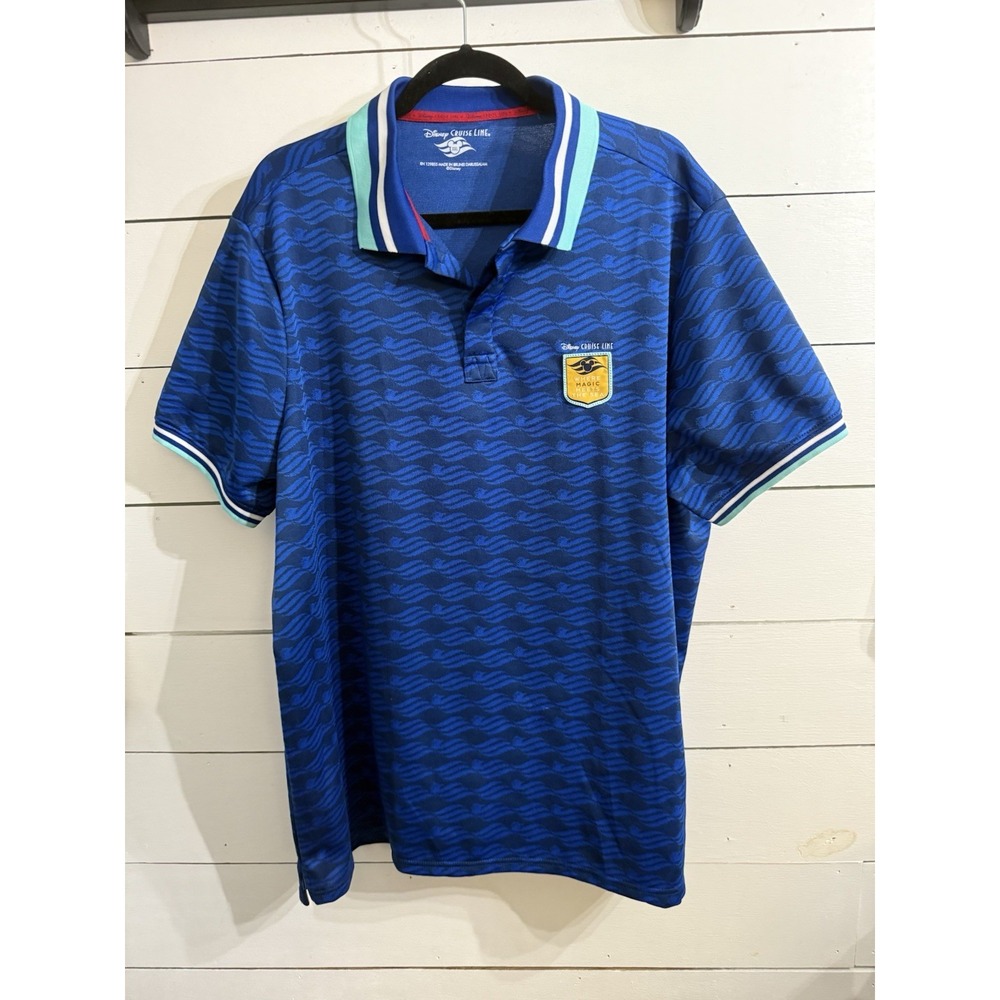 Disney Cruise Line Shirt‎ Adult 2XL Blue Polo Where Magic Meet Sea Boat